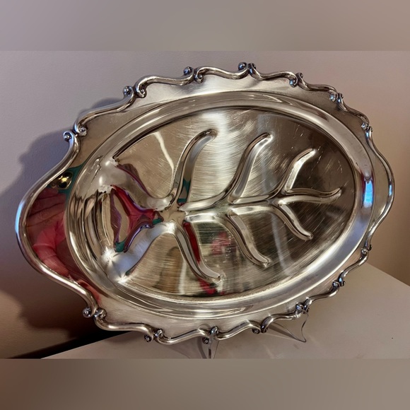 Vtg FB ROGERS Silver Plated Meat Platter Serving Tray 18.75" long - Picture 2 of 7